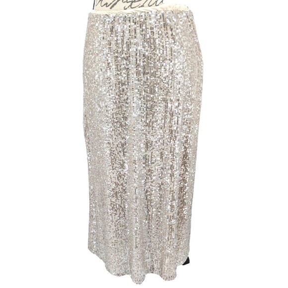 Old Navy Skirt M Champagne Sequins Midi Pull On Y2K Retro 90's - Picture 1 of 9